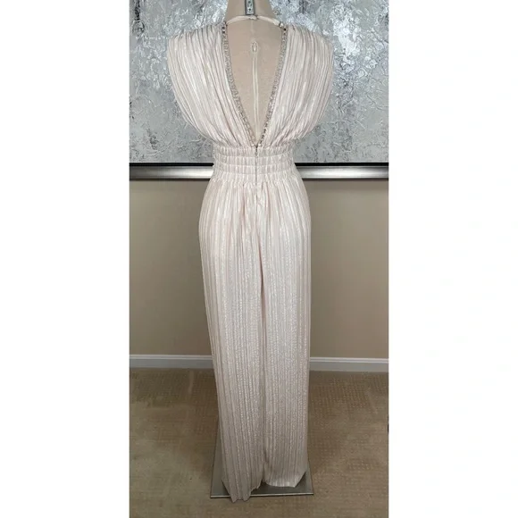 SABINA MUSAYEV Leone Crystal Embellished Pleated Metallic Maxi Dress Sz Medium